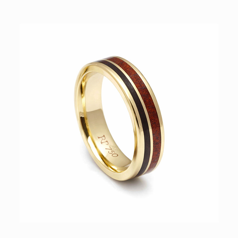 Aliança Harmonia Ouro 18K com Jacarandá e Pau-Brasil