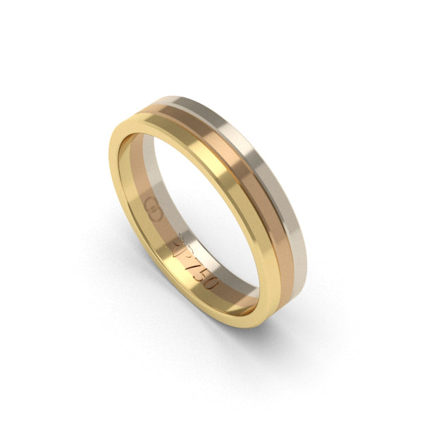 Anel de ouro 18k artesanal com três cores. Design autoral para casamento e noivado