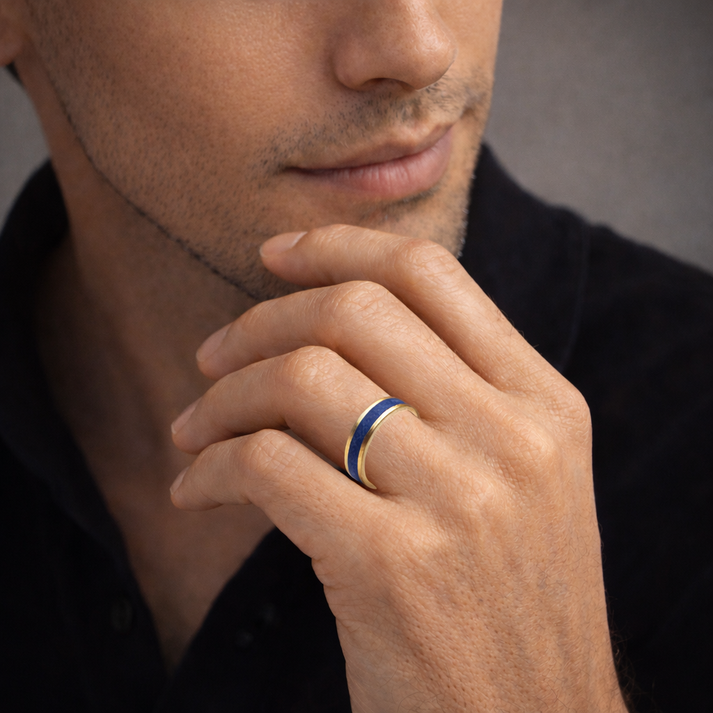 anel ouro 18k com lapis lazuli joia autoral sofisticada