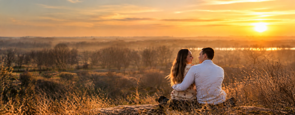 Casal ao por do sol no Vale