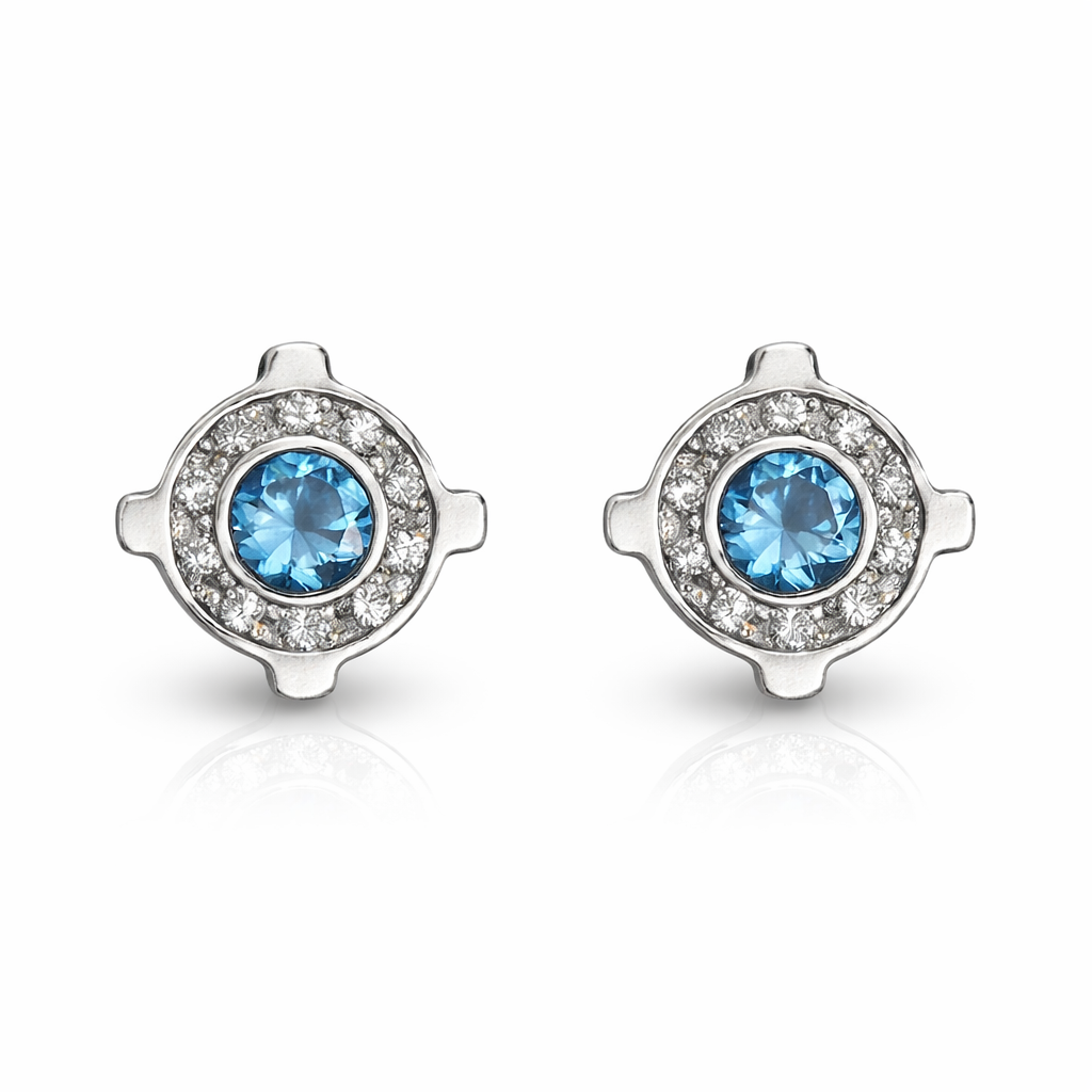brincos em ouro branco 18k com topazio e brilhantes joias premium
