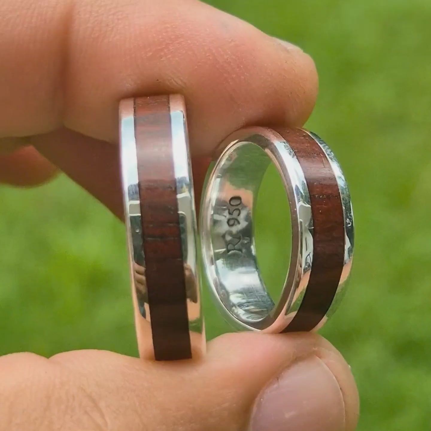 Aliancas Cantigas em prata 950 e madeira nobre 