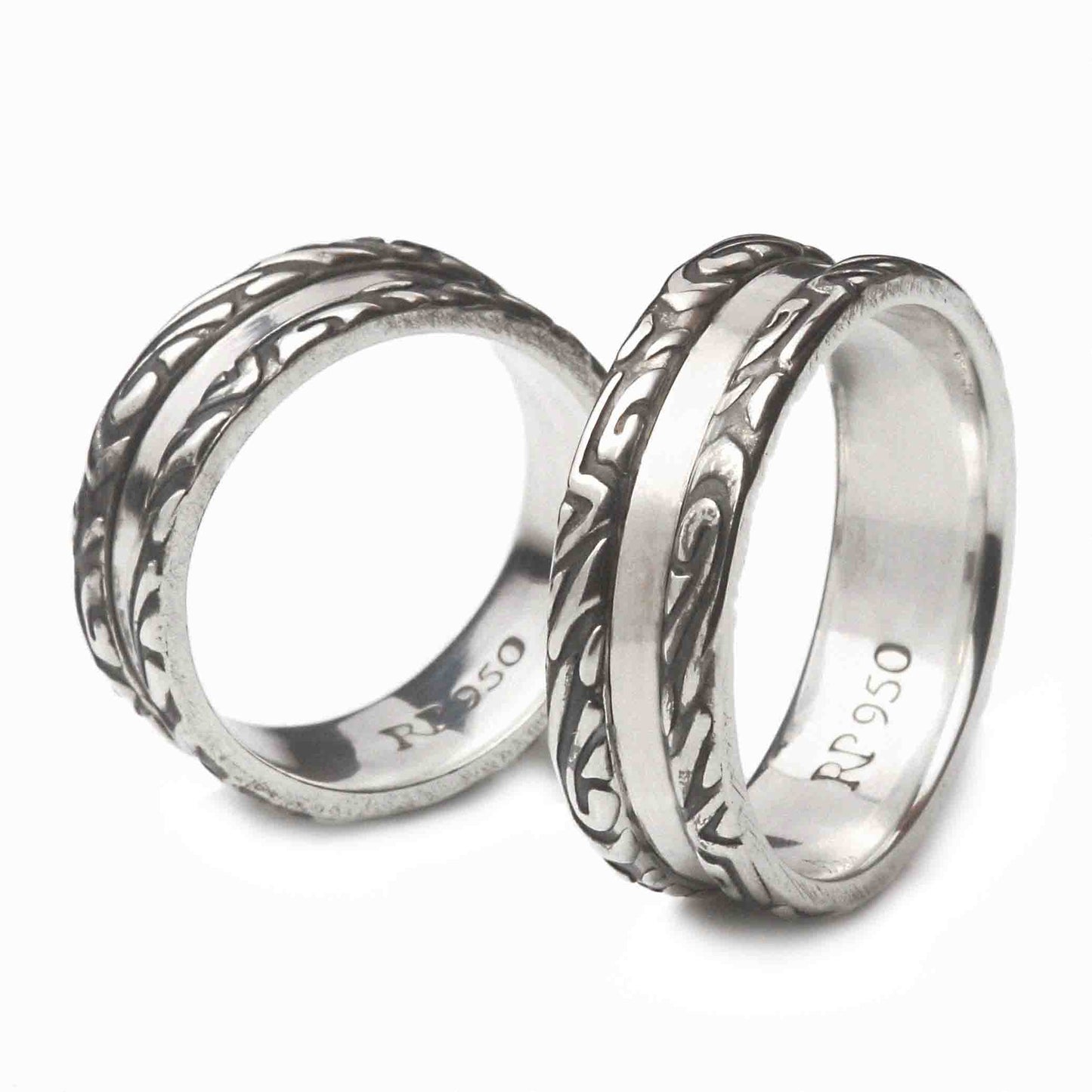 aliancas vikings em prata 950 com acabamento polido e oxidado
