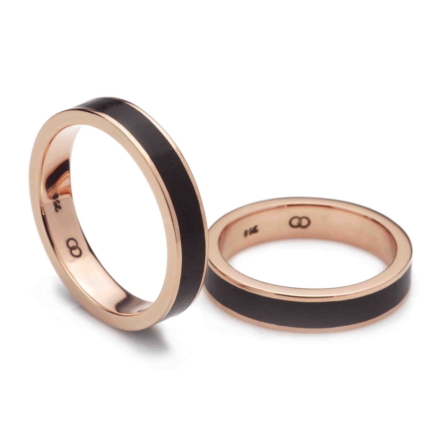 aliancas em ouro vermelho 18k com jacaranda de reaproveitamento acabamento polido
