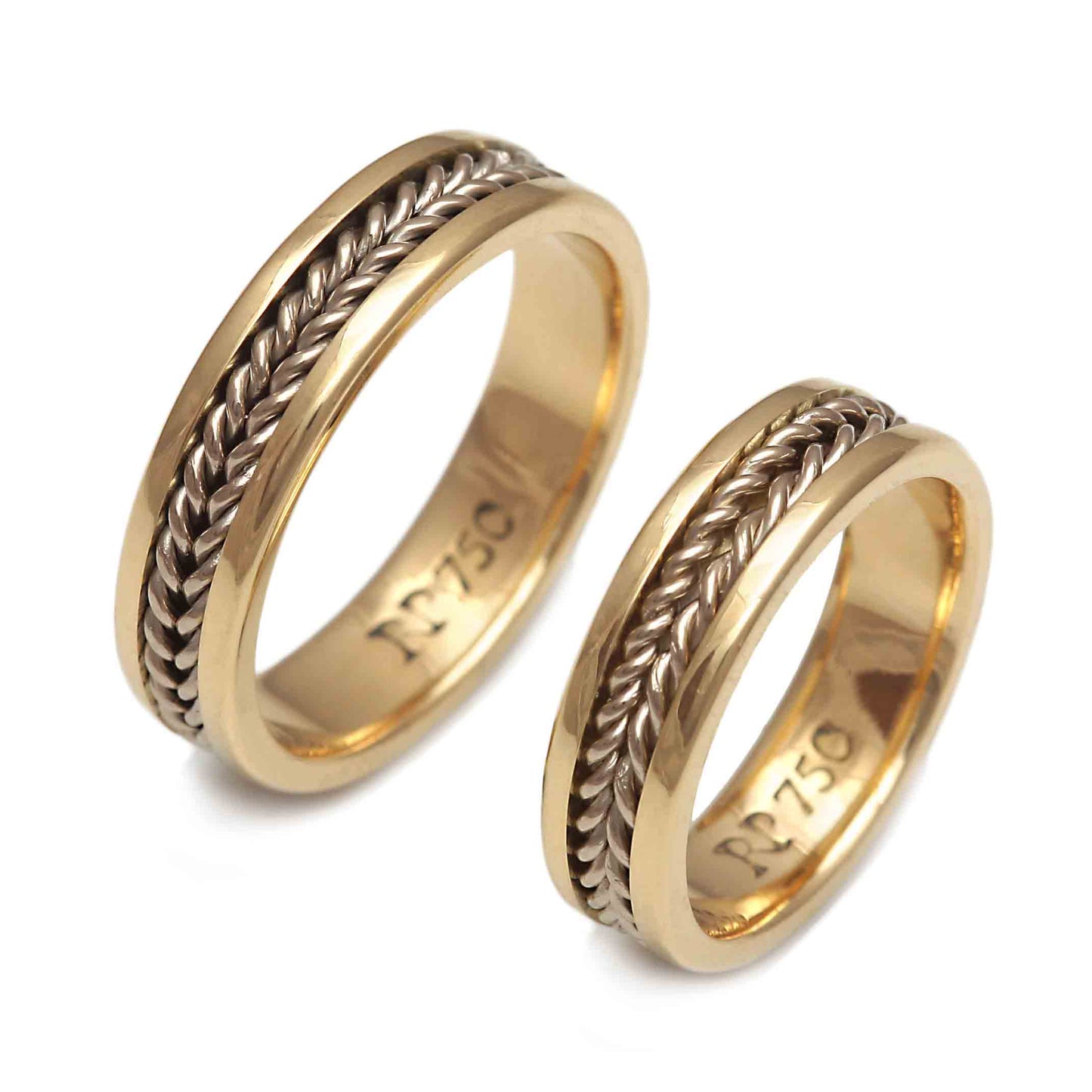 aliancas twisted em ouro amarelo e champanhe 18k acabamento polido greta
