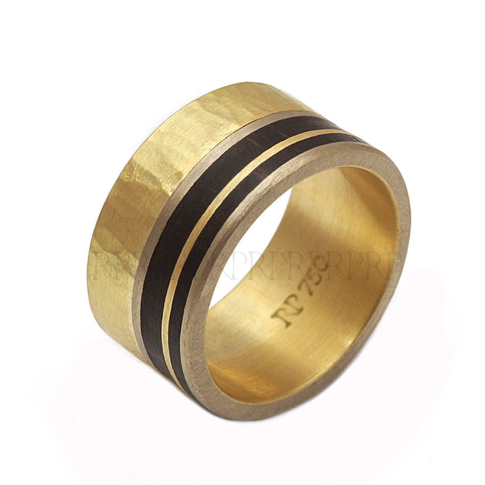 anel golden grace em ouro 18k com faixa central em ouro 18k champanhe e jacaranda

