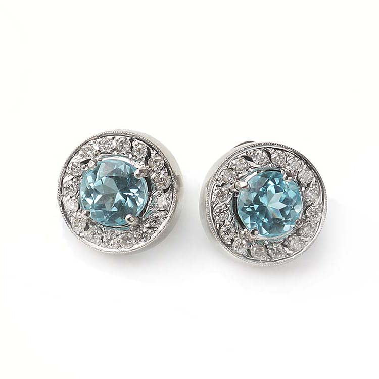 brincos elisabeth em ouro branco 18k com agua marinha natural
