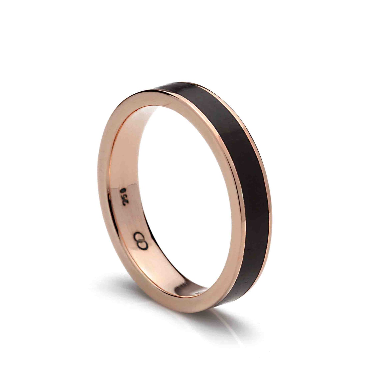 anel em ouro vermelho 18k com jacaranda de reaproveitamento
