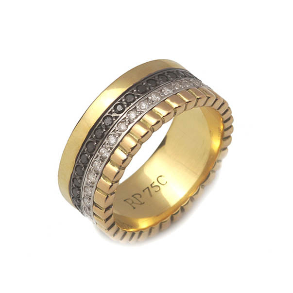 Anel Elegance em ouro e diamantes negros e branco